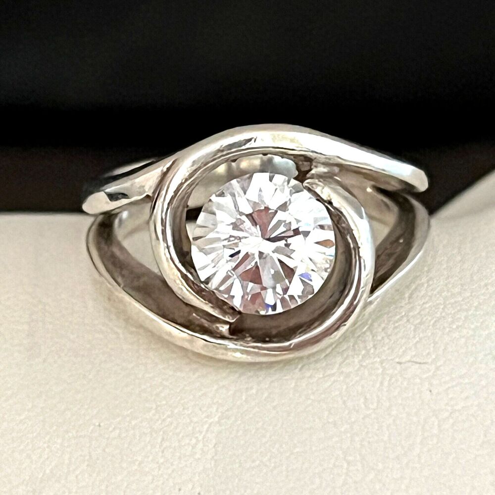 NEW Vintage Ring Size 6 Sterling Silver Cubic Zirconia Mid Century Modern 4B - Picture 2 of 4